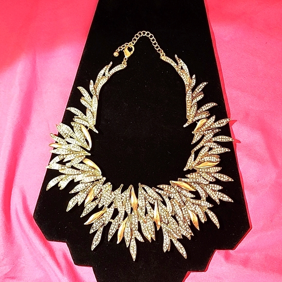 Statement necklace, lots of rhinestones, bronze Leaf, vintage sparkling - Picture 3 of 12
